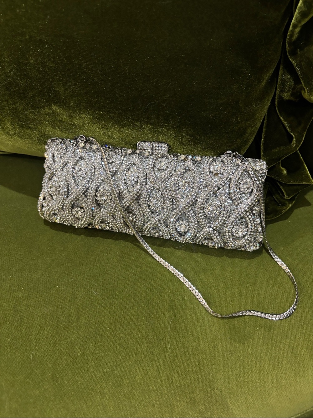 Silver Crystal Embellished Evening Clutch